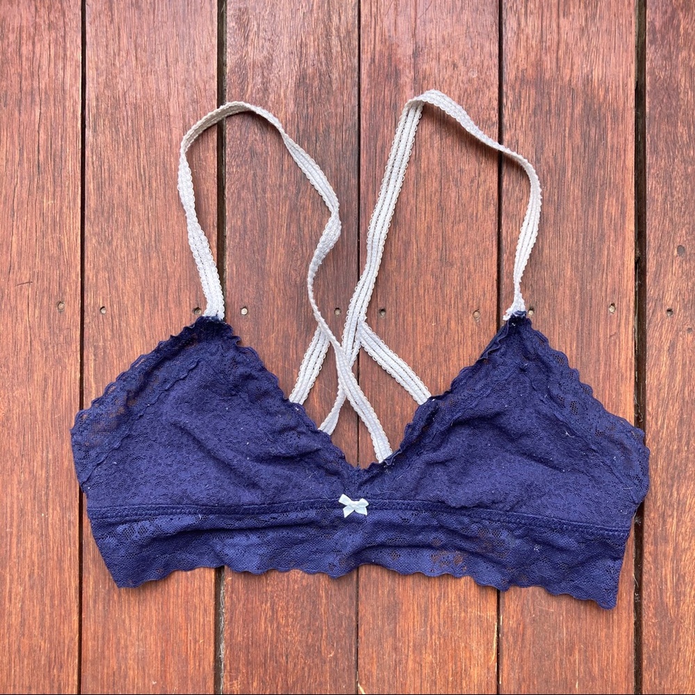 Aerie Navy Blue Triangle Lace Bralette